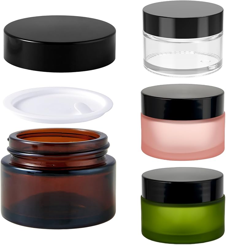 1oz Glass Jar with Lid,Hoa Kinh 4Pack Cosmetic jar with Lids（Four colors）