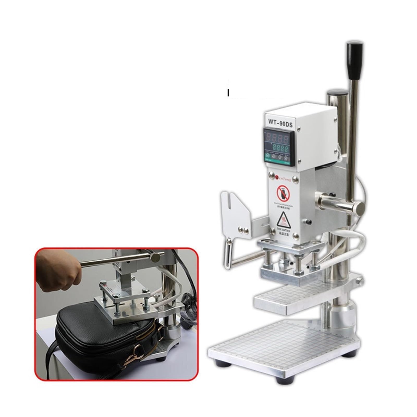 Máquina de prensado Troqueladora En Caliente Manual Para Plástico De Madera Papel Cuero Y Estampado para bolsas(L)
