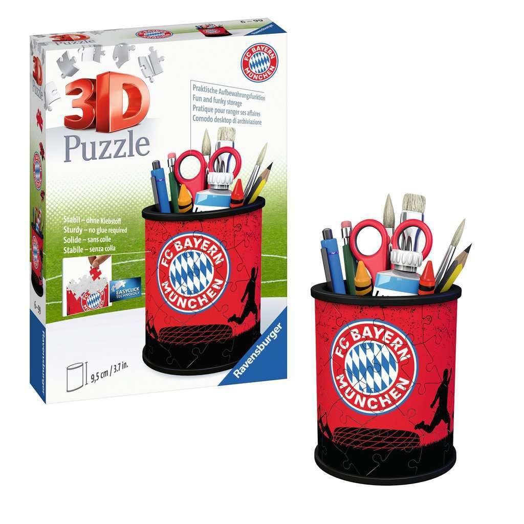 Ravensburger 3D Puzzle 11215 - Utensilo FC Bayern - 54 Teile - Stiftehalter für FC Bayern München Fans ab 6 Jahren, Schreibtisch-Organizer für Kinder: Erlebe Puzzeln in der 3. Dimension