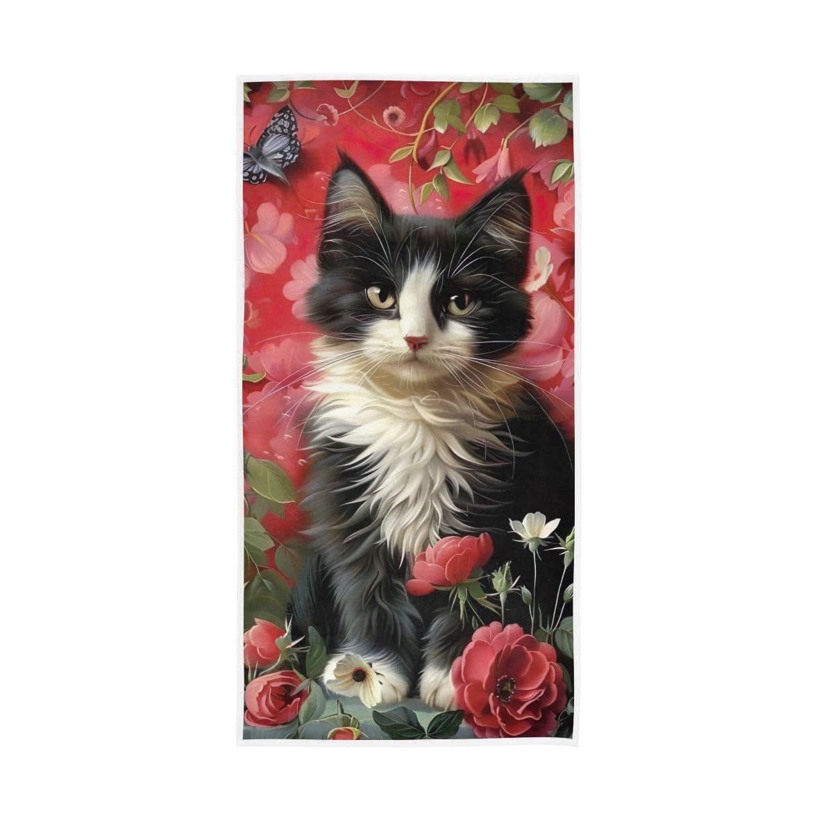 LSRCPD Black and White Kitten Rose Hand Towels Decorative, Hand Towels for Bathroom, Shower, Hotel, Spa 15 x 30 Inches