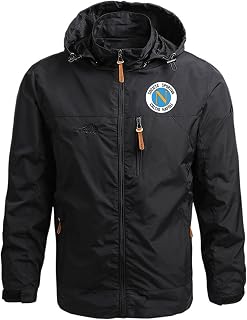 RILIPU Men's Waterproof Jacket Hooded SSC Neapel Print Windbreaker Casual Outdoor Windproof Comfy Hoodies Coat with Zip Pockets - Gift