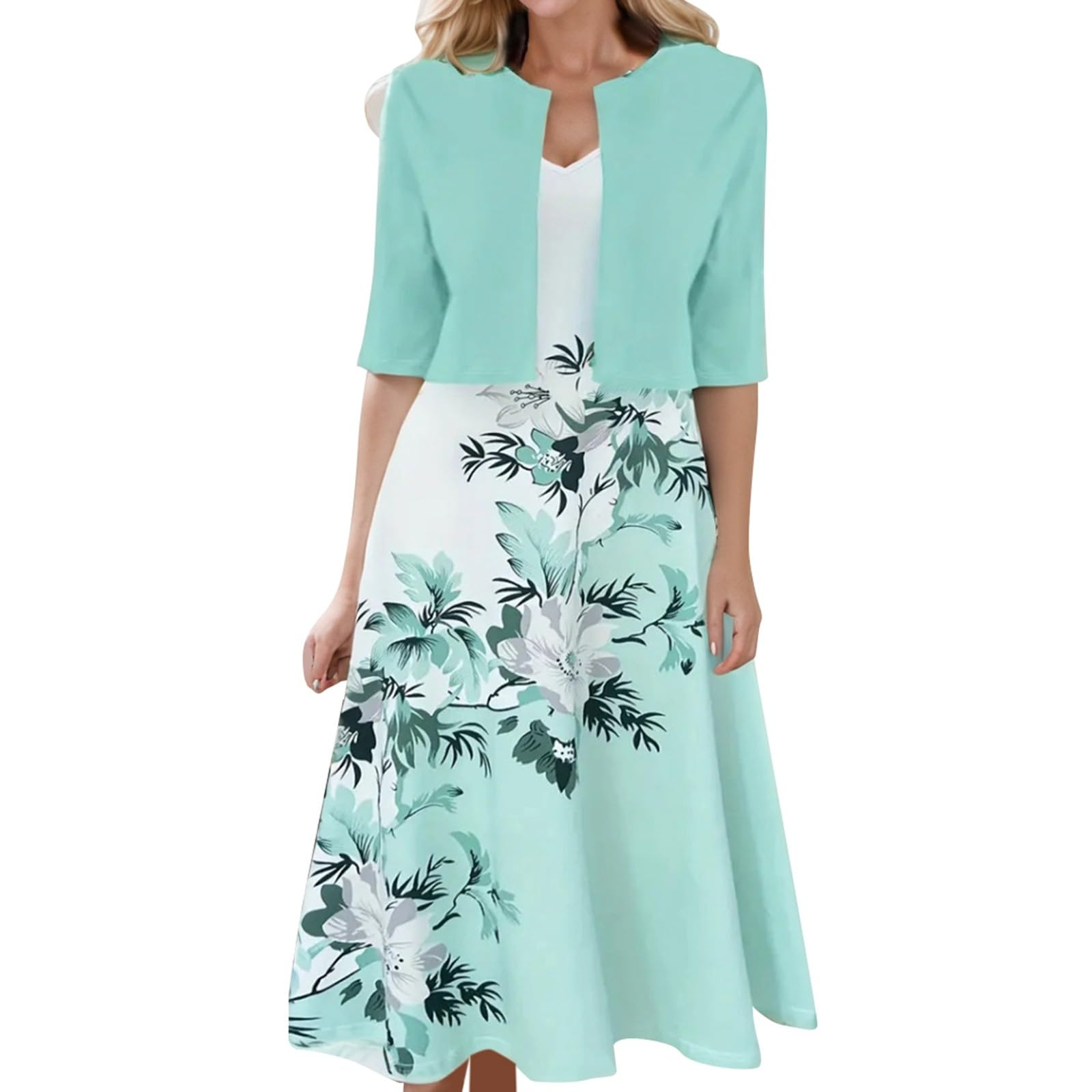 YOGALULU Faldas Largas Invierno Mujer Floral sin Mangas para Mujer y Top de Manga Corta Conjunto de Dos Piezas de Corte Regular Elegante e Informal Vestido Felpa Mujer