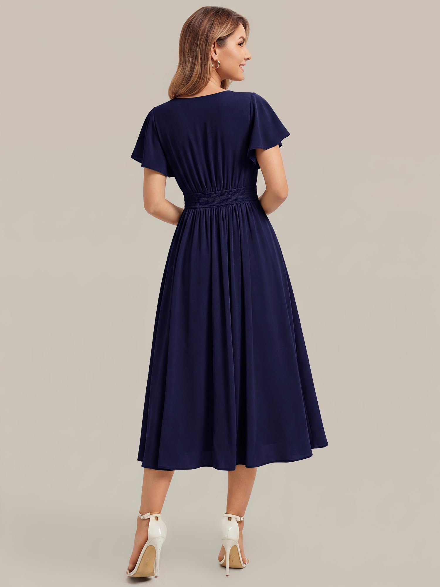 Ever-Pretty Robe Invitée Mariage Élégante Col V Manches Papillon Imprimé Floral Midi pour Soirées EG02744