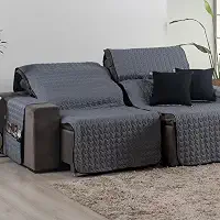 Capa para Sofá Retrátil 4 Lugares Tamanho King 2,40m 400 Fios + 2 Capa de Almofada | Protetor de Sofá Retrátil com Bolso (Cinza/Preto)