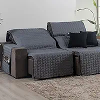 Capa para Sofá Retrátil 4 Lugares Tamanho King 2,40m 400 Fios + 2 Capa de Almofada | Protetor de Sofá Retrátil com Bolso (Cinza/Preto)