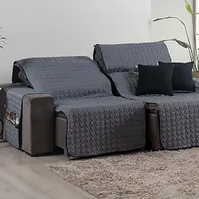 Capa para Sofá Retrátil 4 Lugares Tamanho King 2,40m 400 Fios + 2 Capa de Almofada | Protetor de Sofá Retrátil com Bolso (Cinza/Preto)