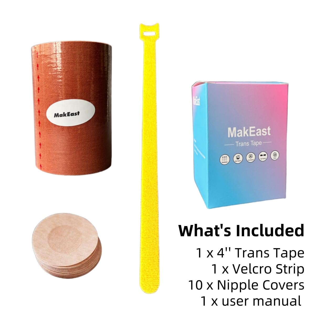 MakEast Trans Tape for Transitioning Extra Wide Chest Binding Tape Latex Free FTM Chest Binder with Nipple Covers