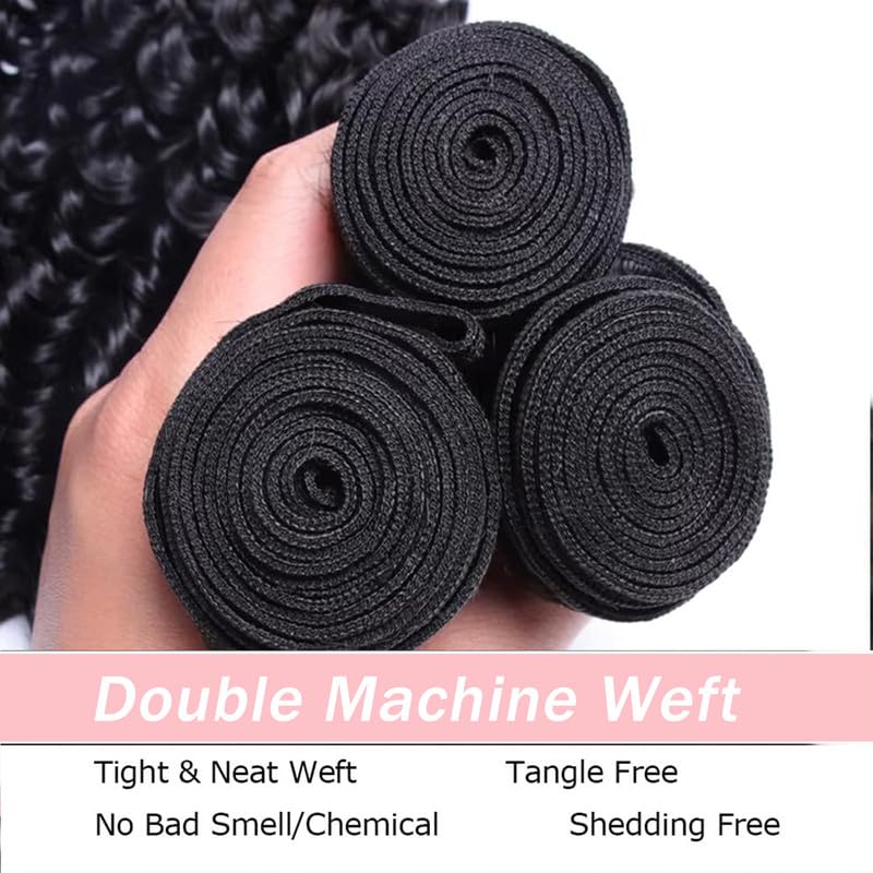 Jerry Curly Bundles Human Hair 24 26 28 Inch Human Hair Bundle Brazilian Virgin Hair 3 Bundles for Black Women Weave Extensions Natural Black