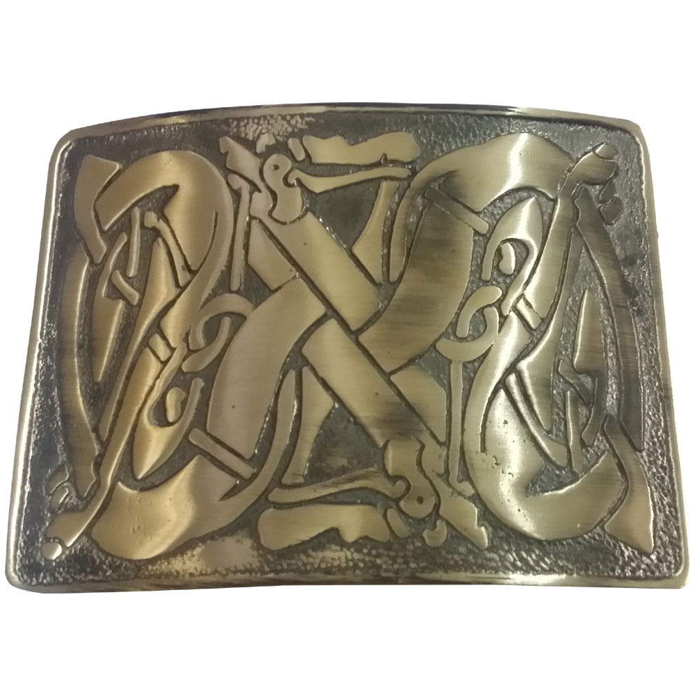 Tartancity Men's Antique Tartan City Scottish Highland Celtic Entwined Pattern Design Kilt Belt Buckle Brass Finish (Antique)