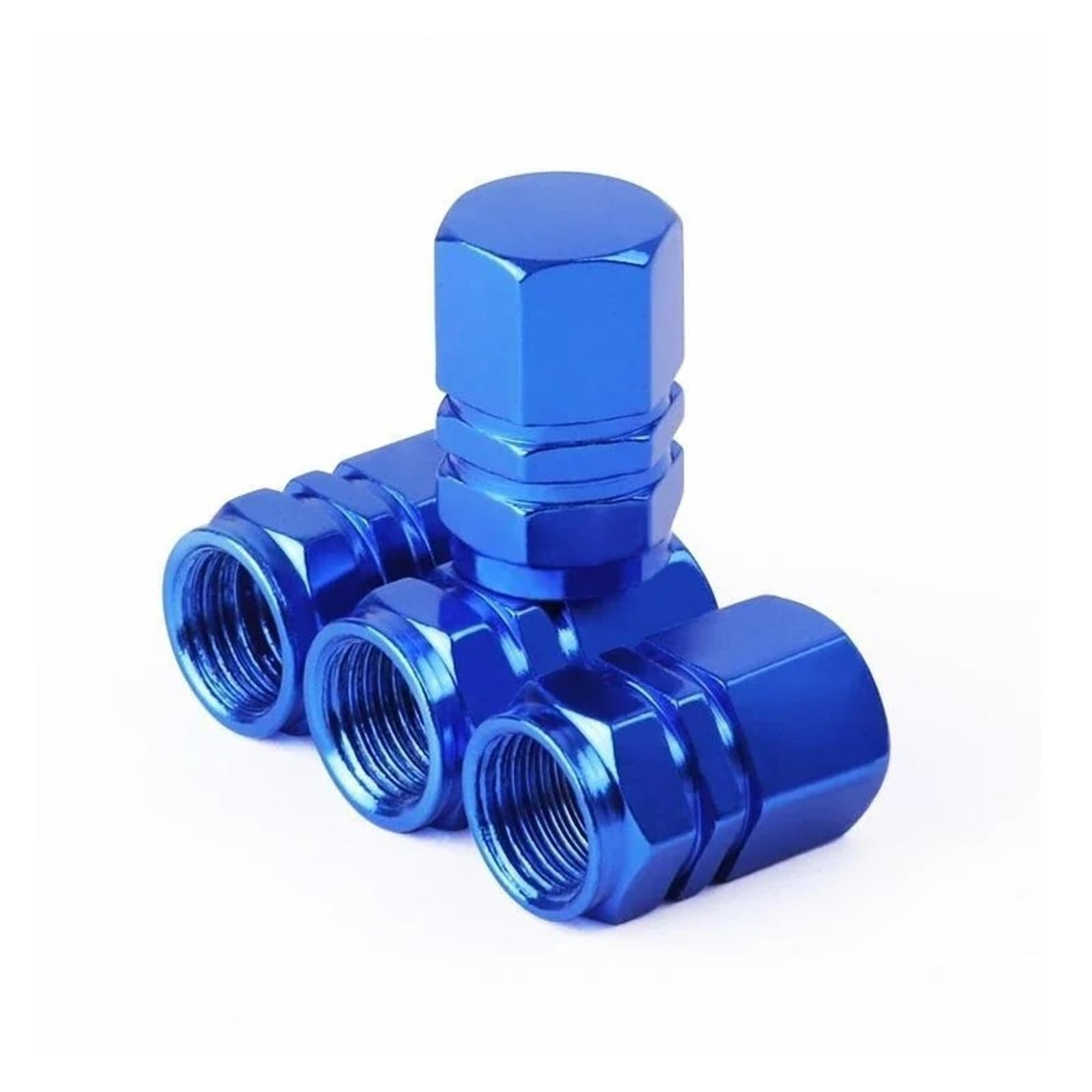 4Pcs Aluminum Tire Valve Caps Hex Alloy Airtight Dustproof for Auto(Blue 4pcs)