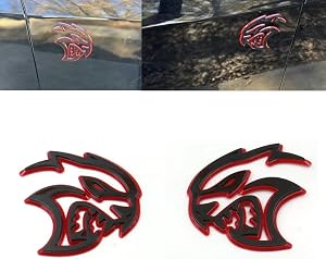 2PCS Hellcat Fender Side Emblem Badge Decal Compatible with Universal Car Vehicle, Truck, Motorcycle Door Window Decoration (Black Red)