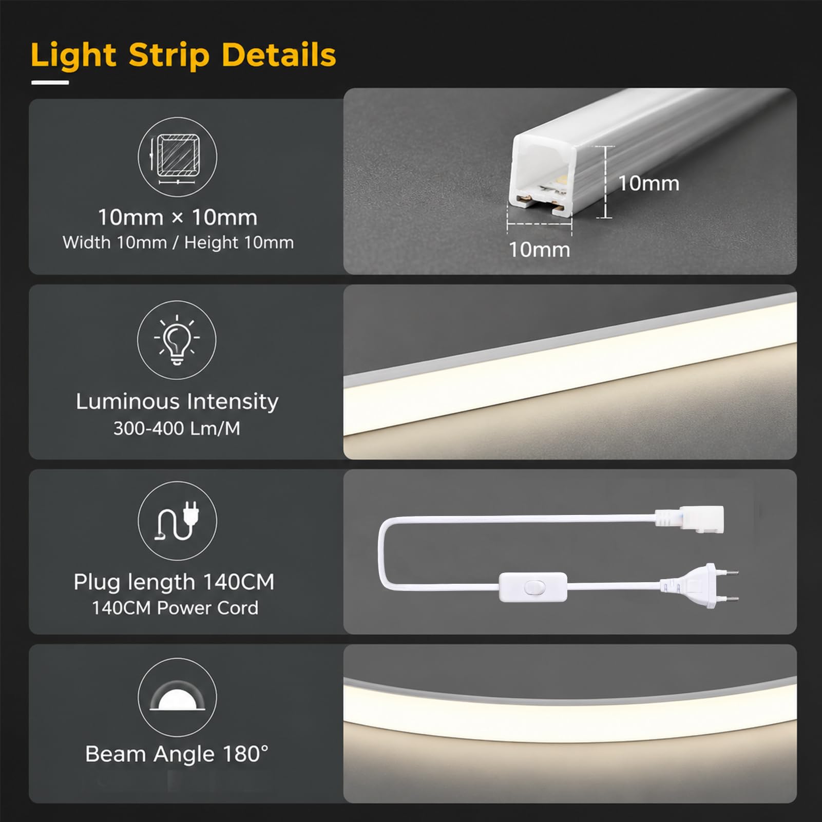 LED Streifen Aussenbereich 230V Neon LED Strip, Silikon Wasserdicht Feuerfest IP65 Led Strip Silikon Aussen Schlauch 120LED/M Outdoor Lichtleiste Band Warmweiß 10M