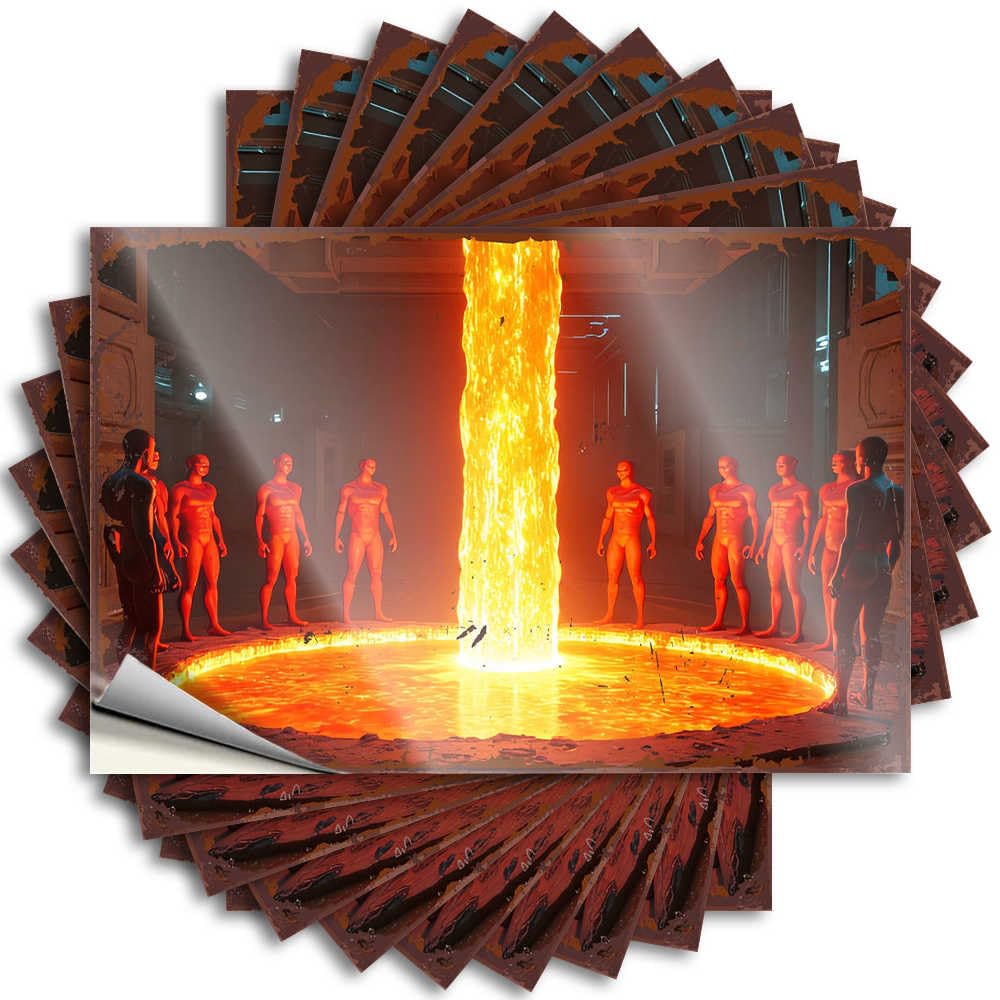 Fzfn Colour Country, Decal Water Garage Alien Figures Gather Around A Luminous, Fiery Pillar In A Futuris | Neutral Waterproof Vinyl Stickers(12X18cm)