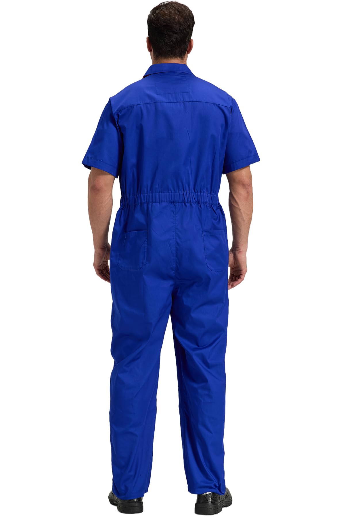 Męski zamek błyskawiczny z przodu kombinezon boilersuit ochronny odzież robocza kombinezony krótkie rękawy bojler garnitur z elastyczną talią wytrzymały funkcjonalny pokrowiec kontrastowy kolor, szary/królewski błękit