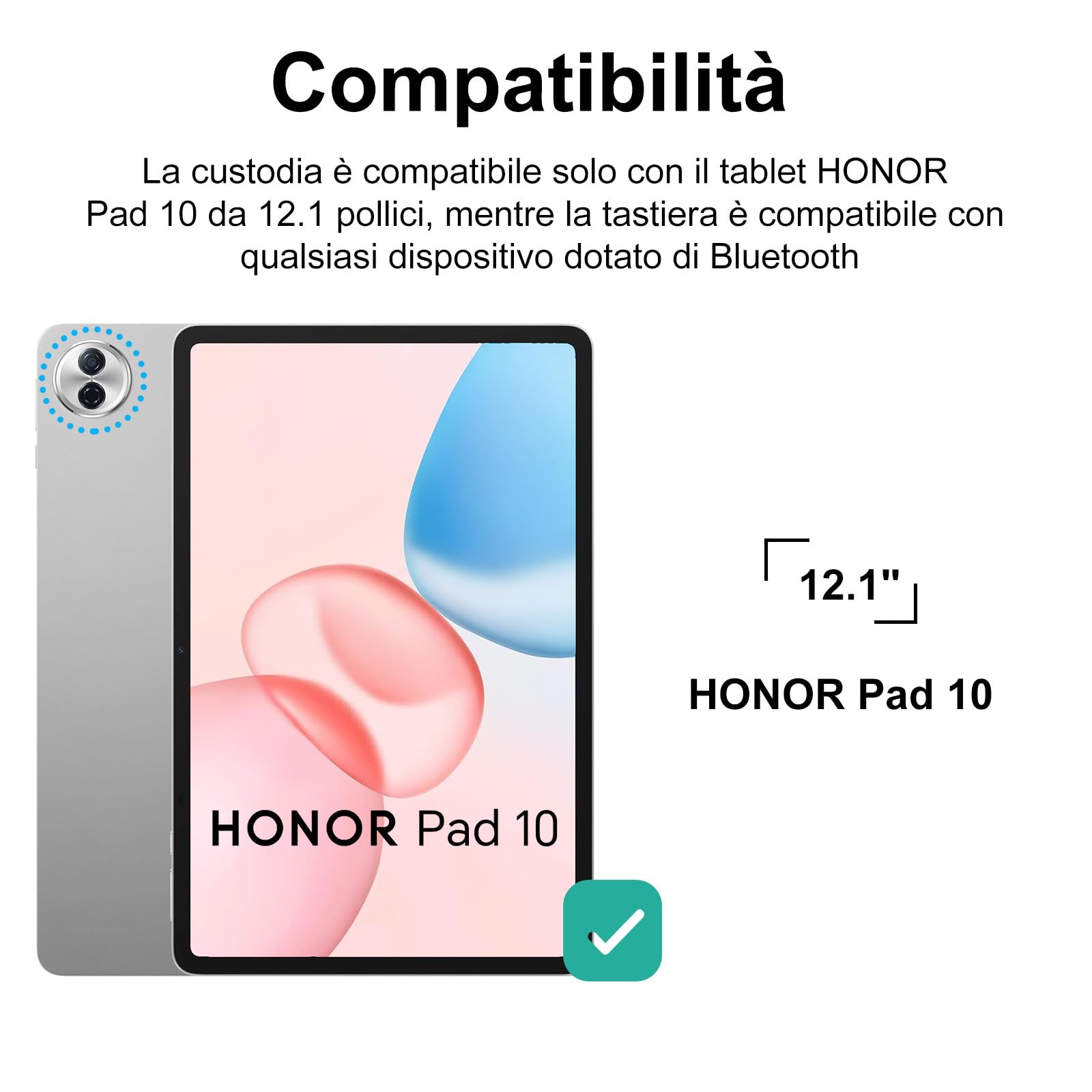 IVEOPPE Tastiera per HONOR Pad 10 12.1 Pollici 2025, Cover con Tastiera Rimovibile, Keyboard Italiano QWERTY 7 Colori Illuminato, Custodia con Portapenna, Nero