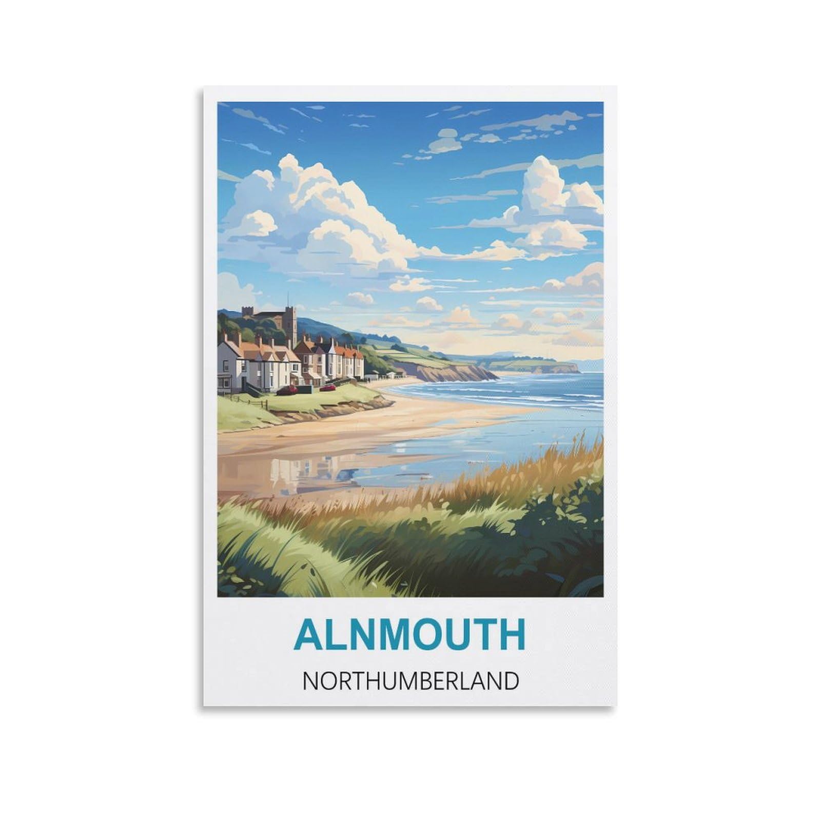 EZMLFA 5D Diamond Art Kits Adults,Alnmouth Northumberland,Round Dots Diamond DIY Kits Pictures for Wall Decor Home Office Decoration 30x40cm
