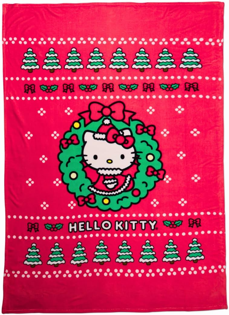 Franco Collectibles Sanrio Hello Kitty Ugly Sweater Christmas Blanket, Super Soft Holiday Cozy Plush, 70 in x 50 in, (Officially Licensed Product) - Image 4