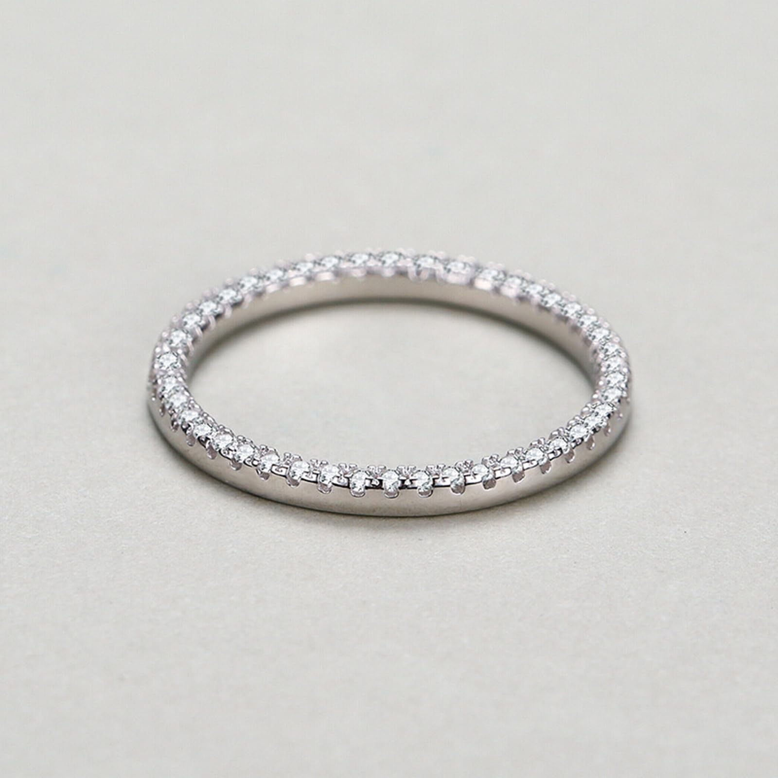 Bague Femme Or 9/14/18 carats, Anneau Empilable Orné de Diamant, Bague Fine Or Blanc Personnalisée