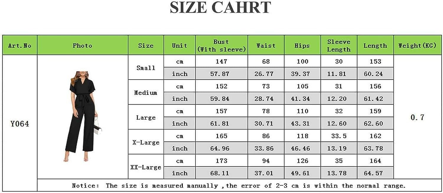 Odzież na co dzień Kombinezony Dressy dla kobiet Casual V neck Krótkie rękawy Pajacyki z szerokimi nogawkami i paskiem (Color : czarny, Size : L)