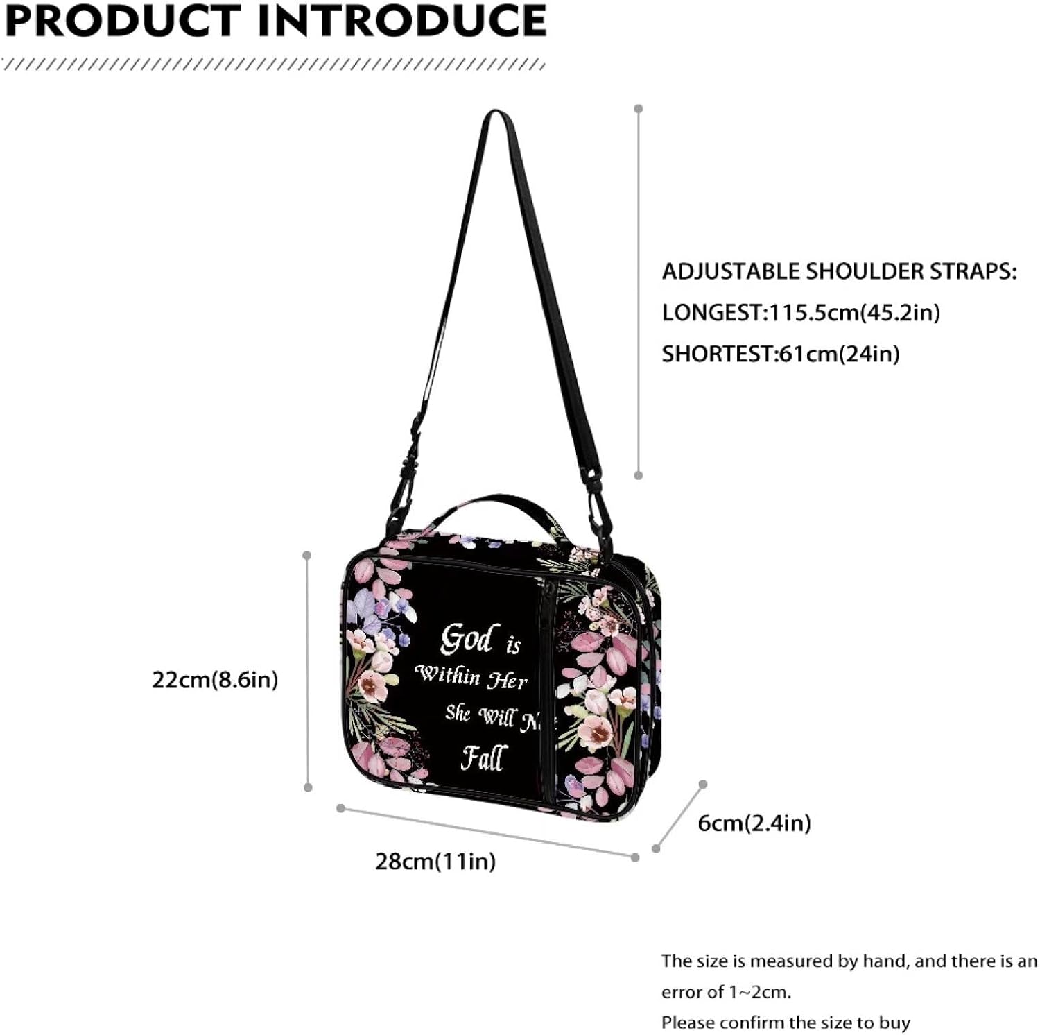 Church Bible Protective for Ladies, Floral Pink Bible Tote Bag with Shoulder Strap, Trust in the Lord Bible Case