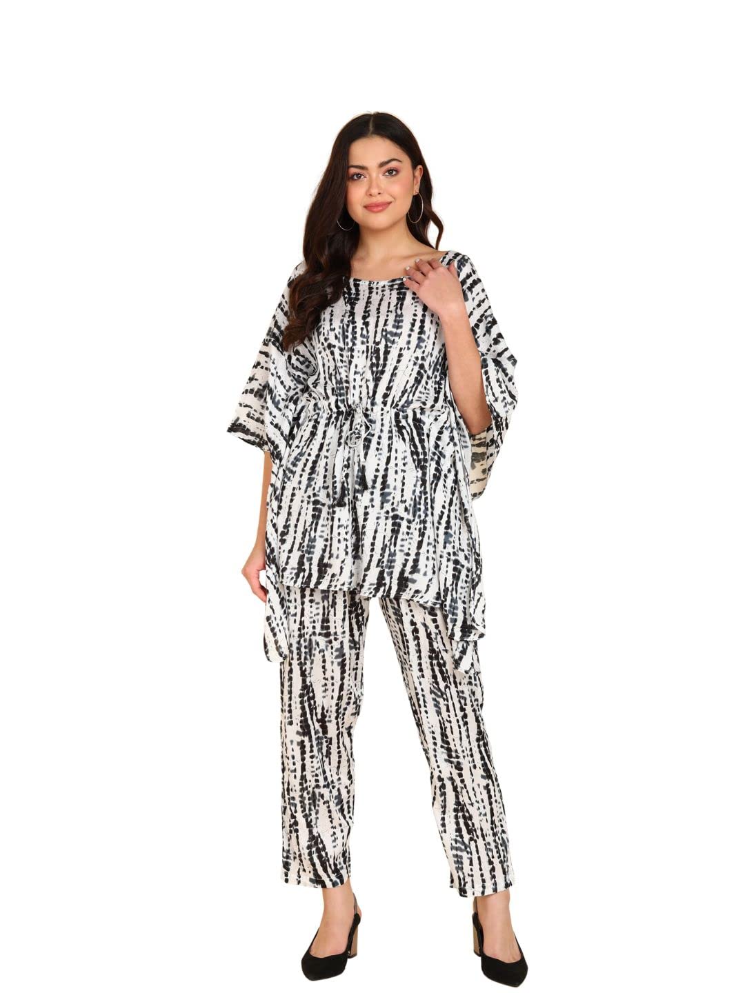 VEDANA Women Rayon Shibori Print Kaftan Top with Pants Co-ord Set