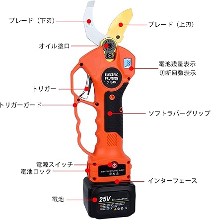 Amazon Firsttry 充電式剪定ばさみ 電動ハサミ 25vコードレス 切断径最大40mm ブラシレスモーター搭載 2ahリチウムバッテリー2個付き 液晶ディスプレイ 切断回数と電池残量表示 園芸 庭木 果樹 農家太枝切り 園芸用剪定用具 1年保証 Pse認証済 オレンジ 園芸 Amazon Firsttry 充電式剪定ばさみ 電動ハサミ 25vコードレス 切断径最大40mm ブラシレスモーター搭載 2ahリチウムバッテリー2個付き 液晶ディスプレイ 切断回数と電池残量表示 園芸 庭木 果樹 農家太枝切り 園芸用剪定用具 1年保証 Pse認証済 オレンジ 園芸
