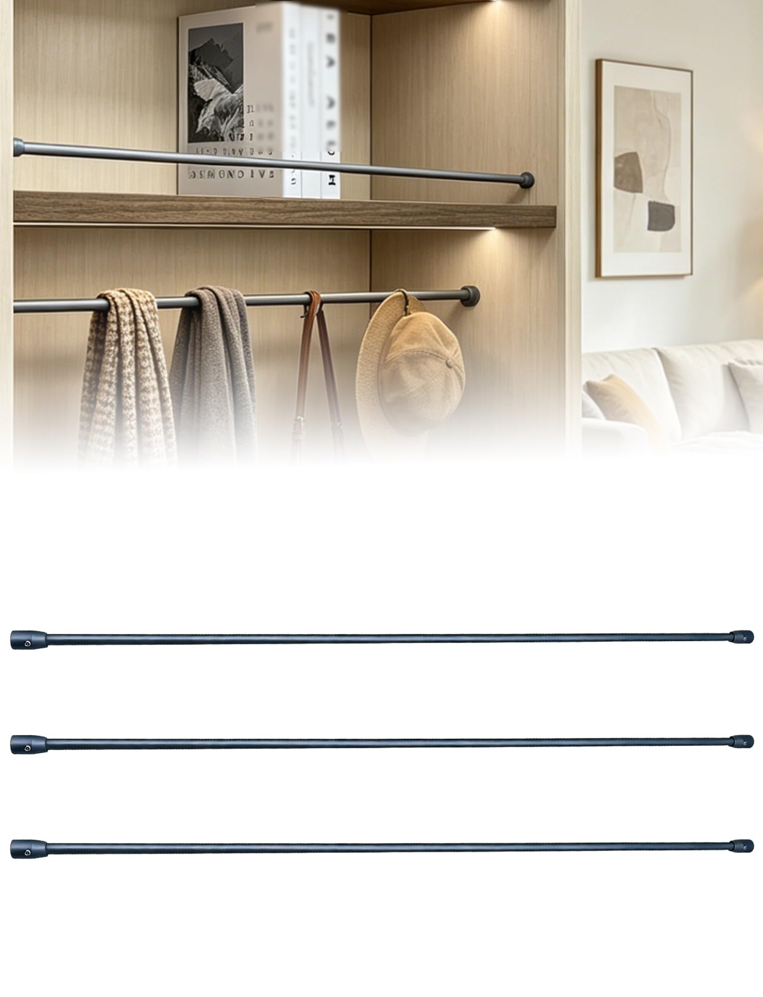 Decorative Guard Railing, 3Pcs Home Tipping Rail for Shelves,Gallery for Bathroom Ledge，Offices Desk Files Book Shelf(Grey,81cm/32in)