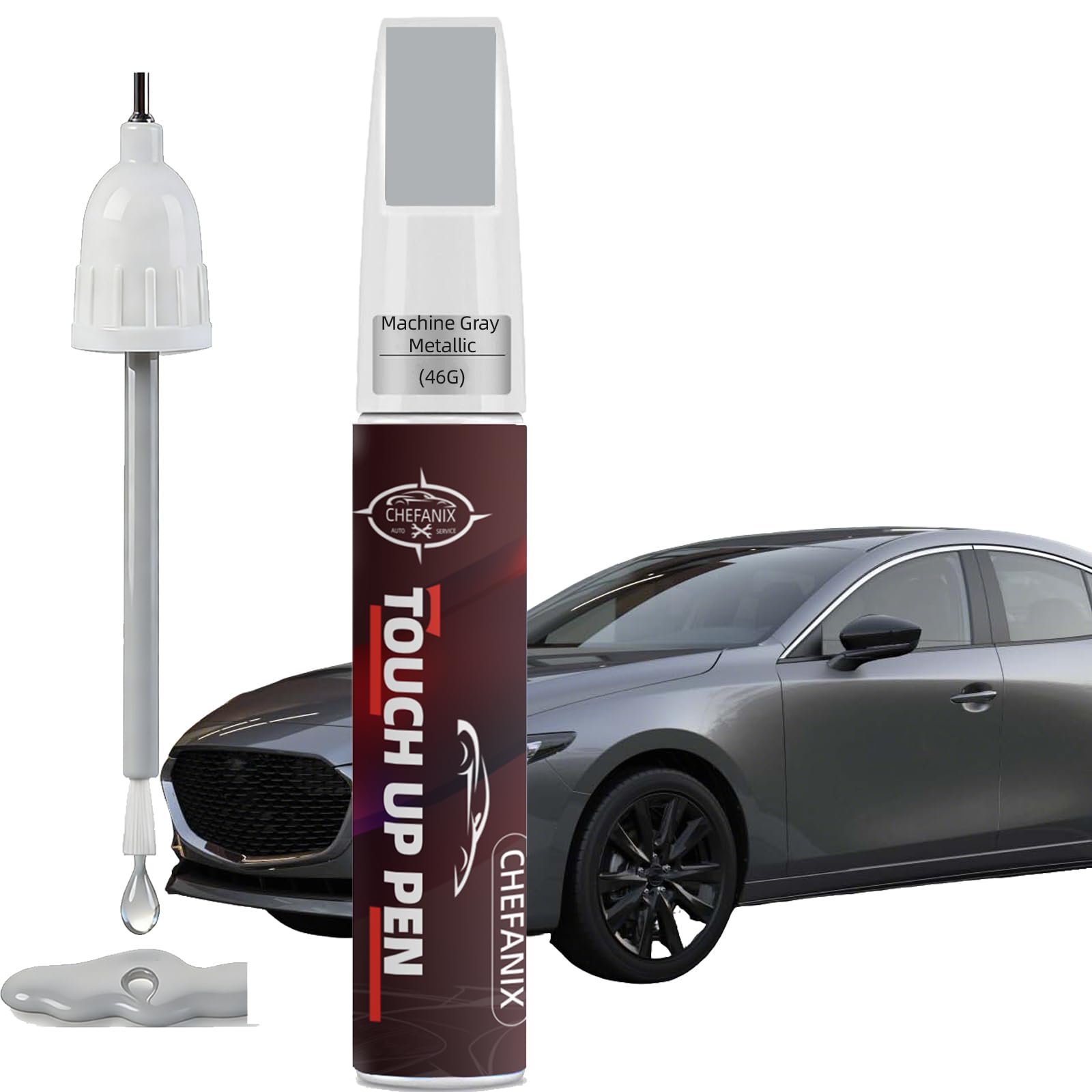 Photo 1 of Machine Gray Metallic(46G) Touch Up Paint Pen Compatible with Mazda - Exact Color Match, 2-in-1 Brush & Pen,Car Paint Scratch Repair Kit for CX-5/CX-30/CX-50/CX-90/Mazda3