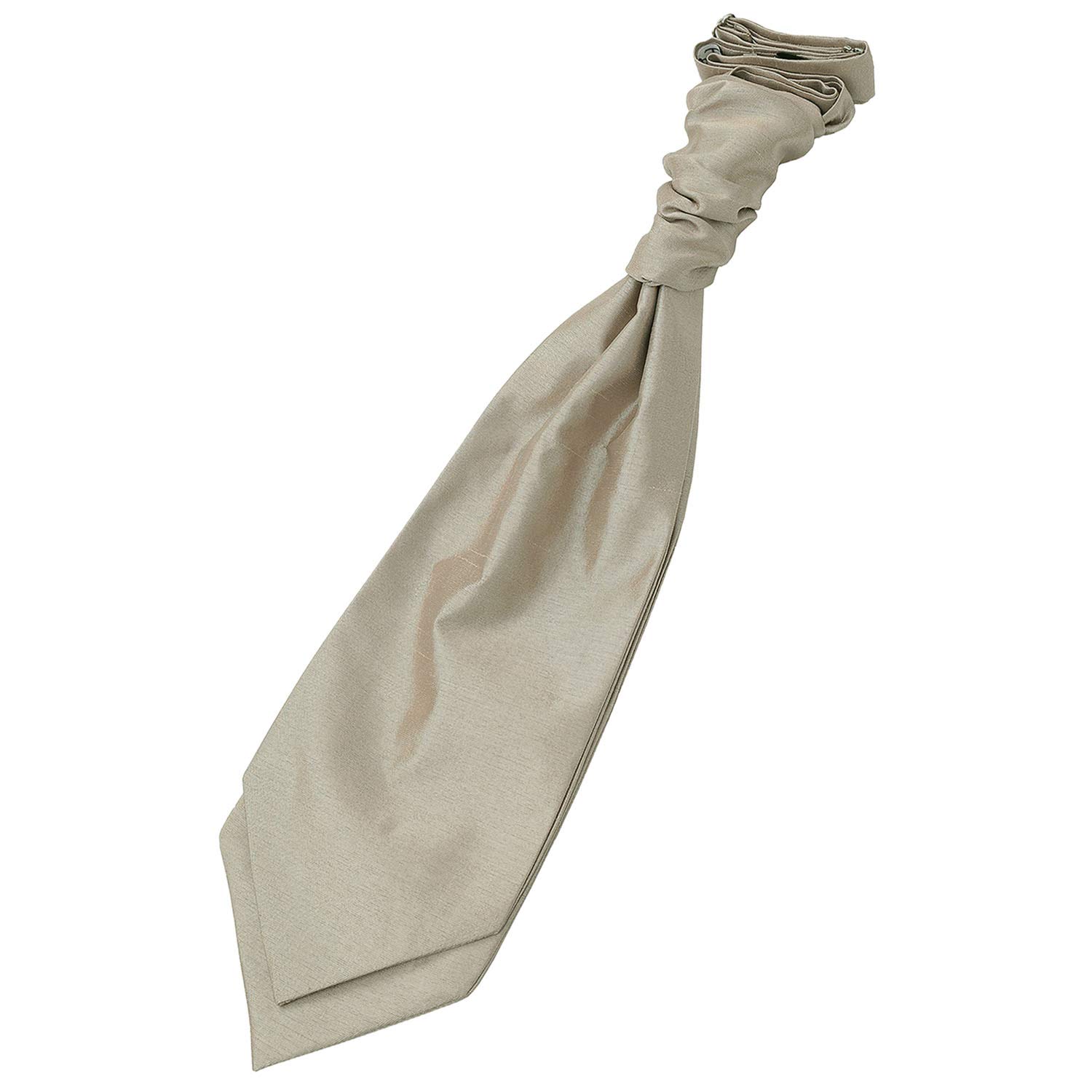Dqt Men's Taupe Plain Shantung Pre-Tied Scrunchie Cravat – Wedding Formal Ascot Tie