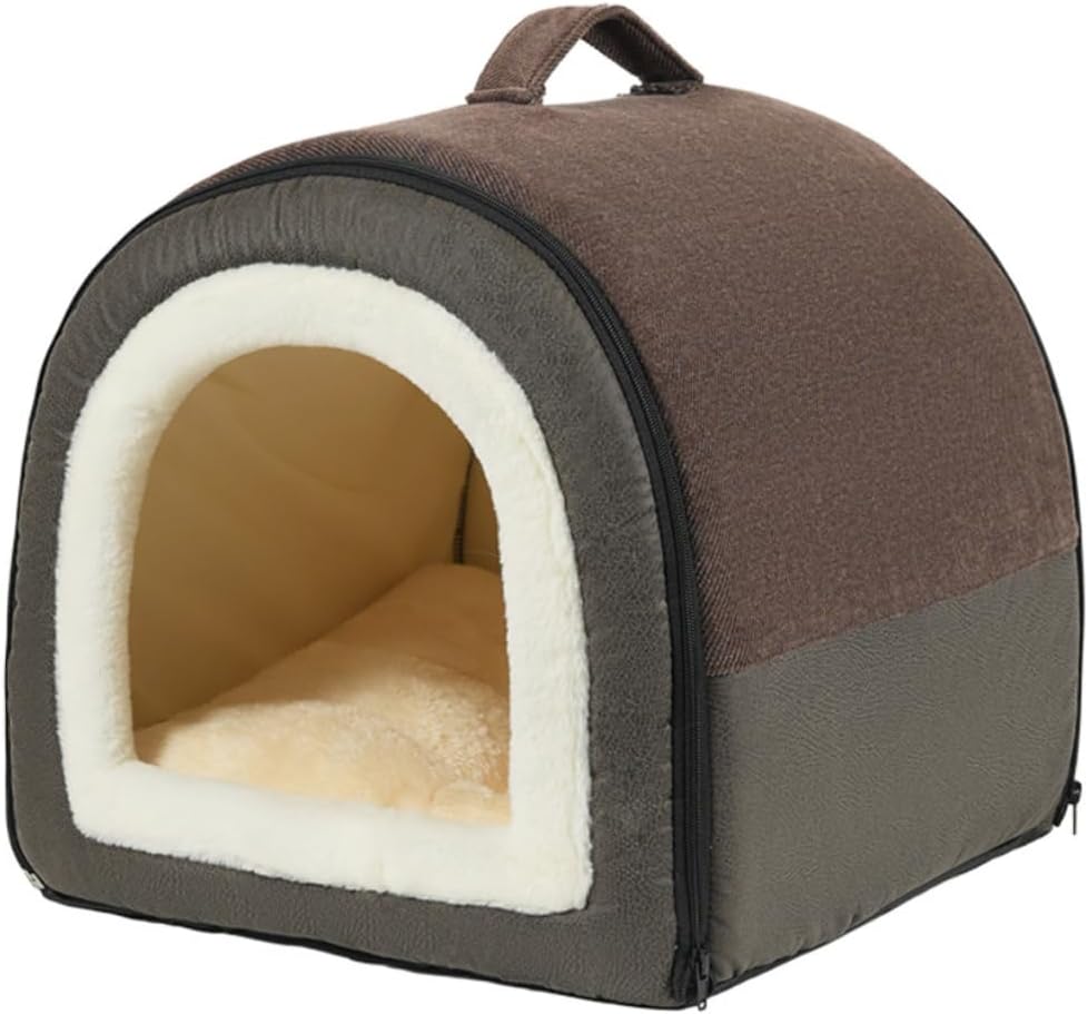 Winter Warm Cat House Soft Cozy Pet Nest for Small Medium Dogs Cats Detachable Non-Slip Dog Kennel Puppy Sleep Tent Pet Supplies(Brown,19.7''X17.7''X15.7'')