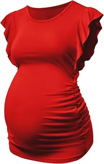 Maternity Shirts for Women - Gift for Pregnant Womens Ruched Side Ruffle Sleeve Pregnancy Tops