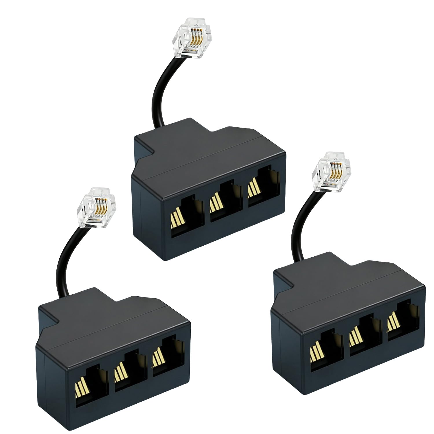 Photo 1 of Yumiwoow RJ11 3-Way Telephone Splitter, 3-Pack Black