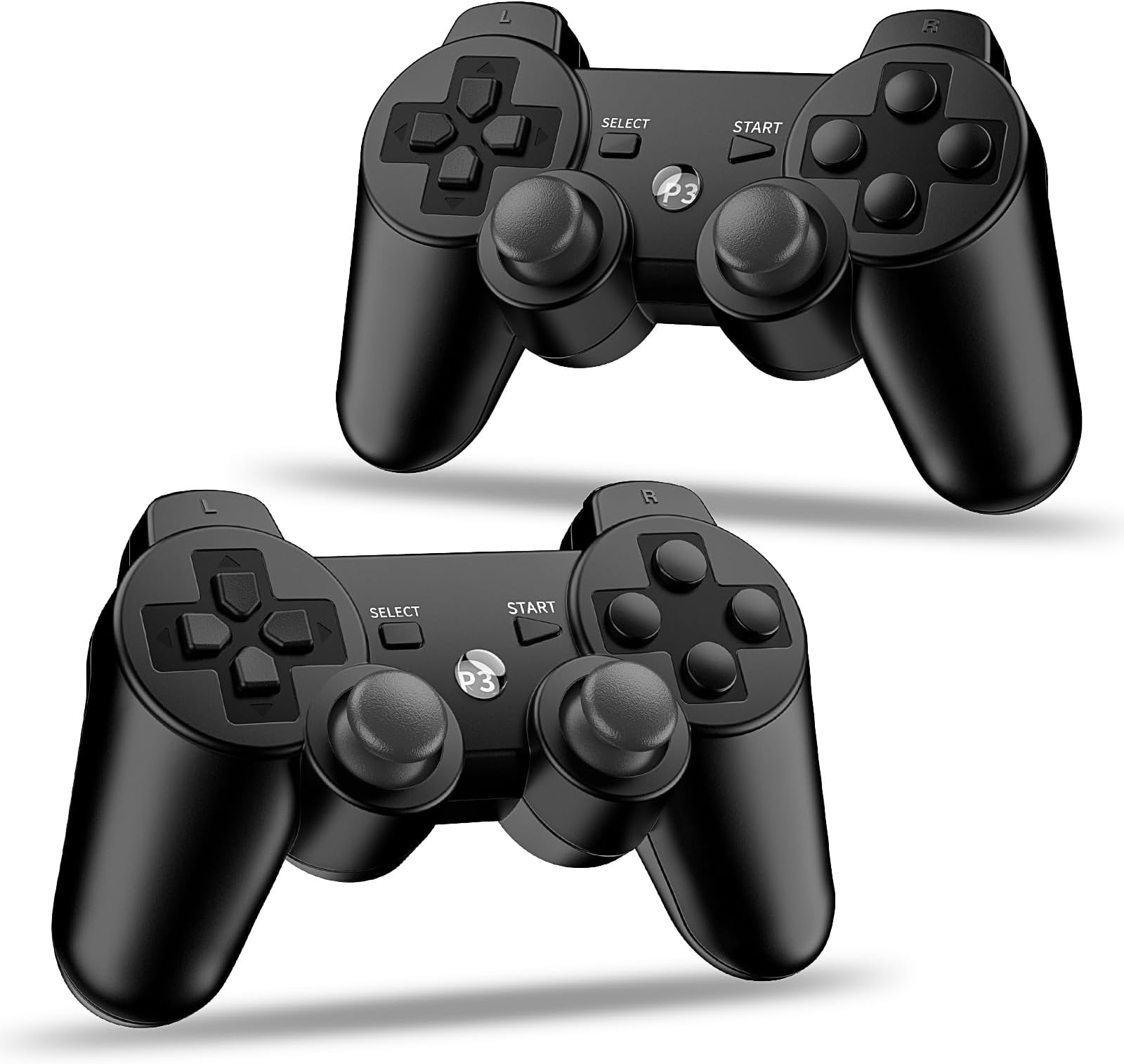 ewnol Wireless Controller for PS3, 2 Pack Play-station 3 Controller with Double Shock, Motion Control, 2 Charging Cables - Black