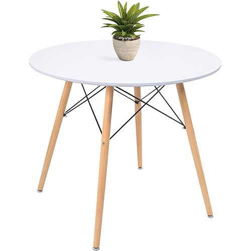 KaiMeng White Round Dining Table 32" Modern Pedestal Small Circle Room Table Leisure Tea Coffee Kitchen Table (White)