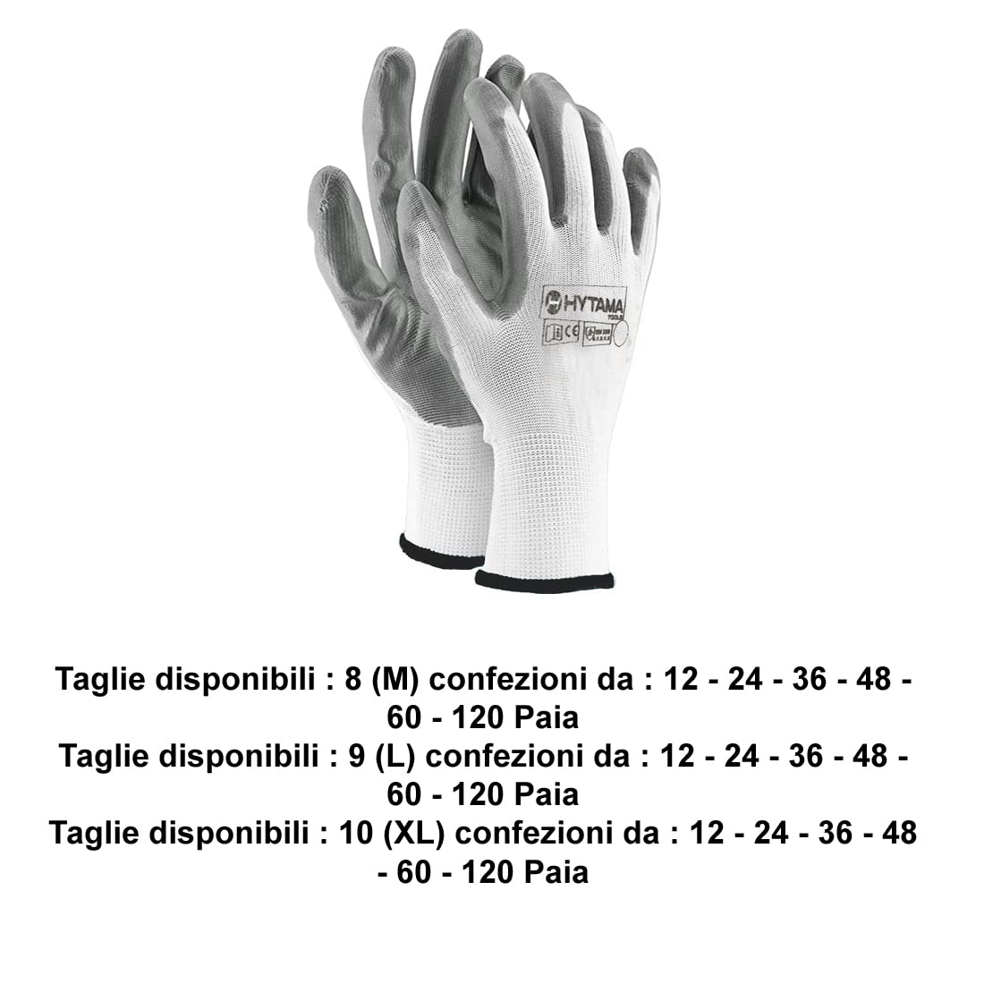 HYTAMA TOOLS GUANTI DA LAVORO IN NYLON CON PALMI SPALMATI IN NITRILE PER GIARDINAGGIO EDILIZIA AGRICOLTURA (120 PAIA - TG 9 ")