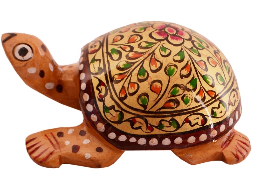 Purpledip Wooden Tortoise/Turtle With Fine Gold Painting; Miniature Idol Gift Vaastu Feng Shui Good Luck Charm (11253) - Image 3