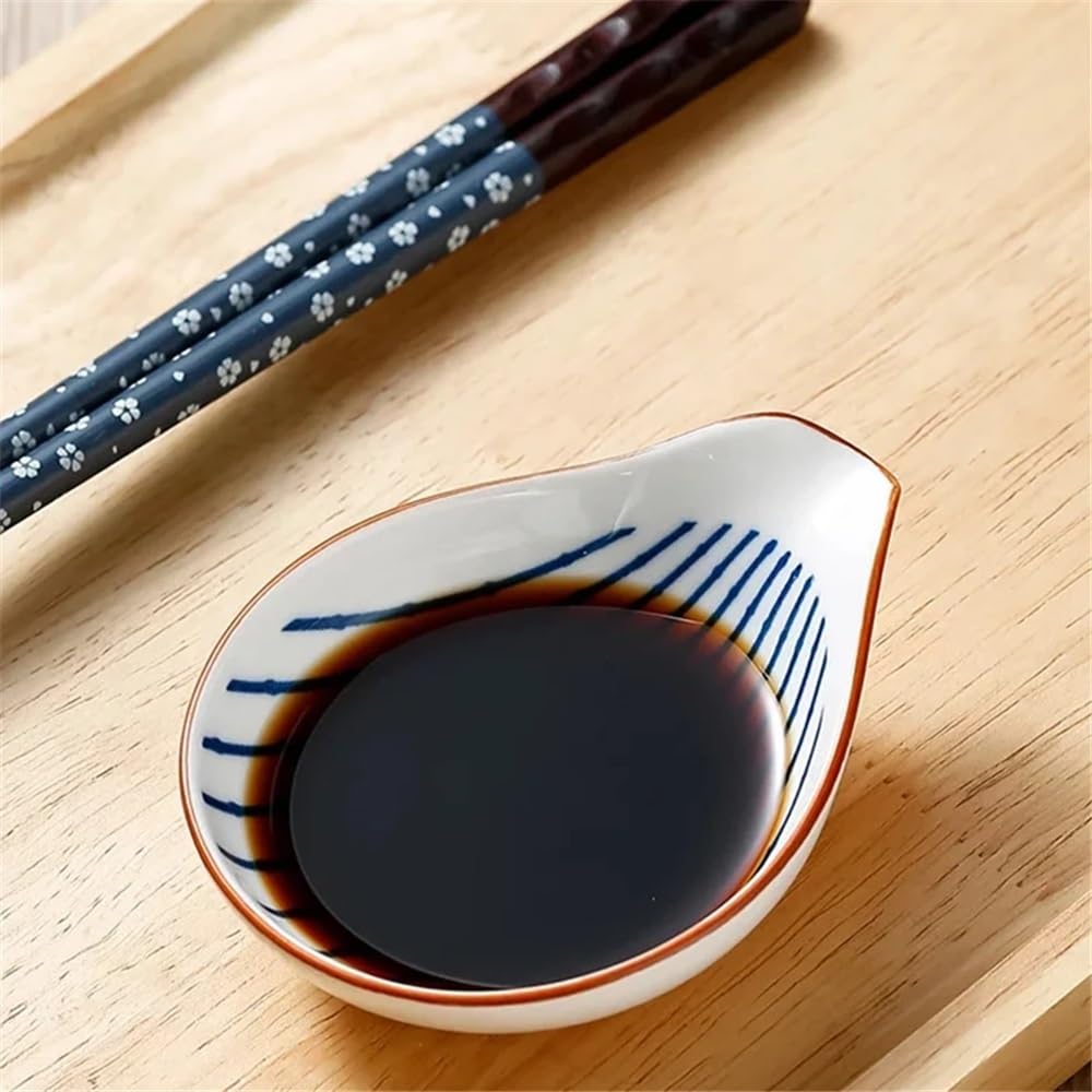 pojemnik na przekąski 4 ceramiczne talerzyki na sos, niebiesko-biała porcelana, przyprawa do sosu sojowego, ceramika, sos do sushi(Brown Stroke)