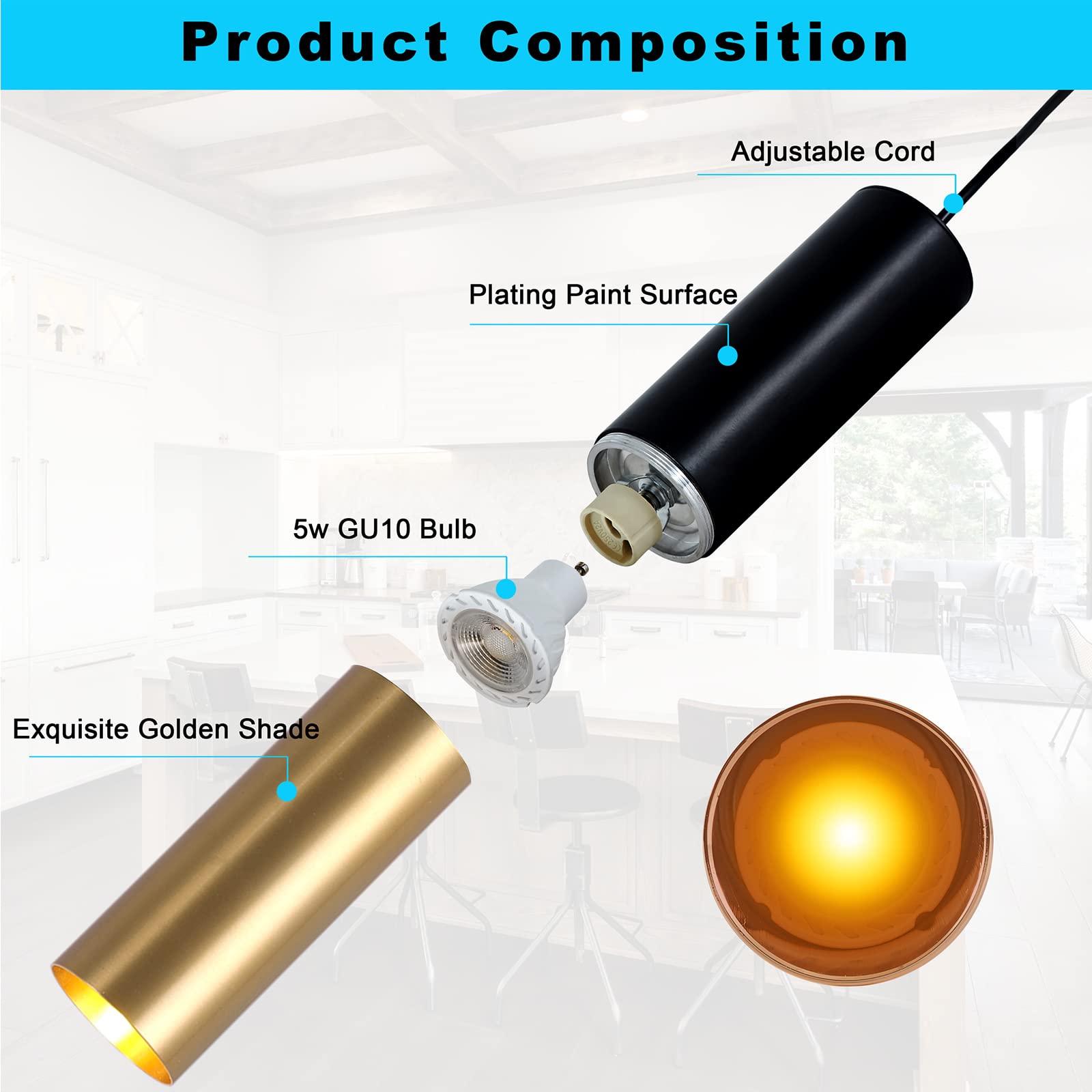 Modern Pendant Light Fixture for Kitchen Island,1-Light Ceiling Hanging Light Adjustable Industrial Black Pendant Lighting for Living Room Bedroom(1 Pack