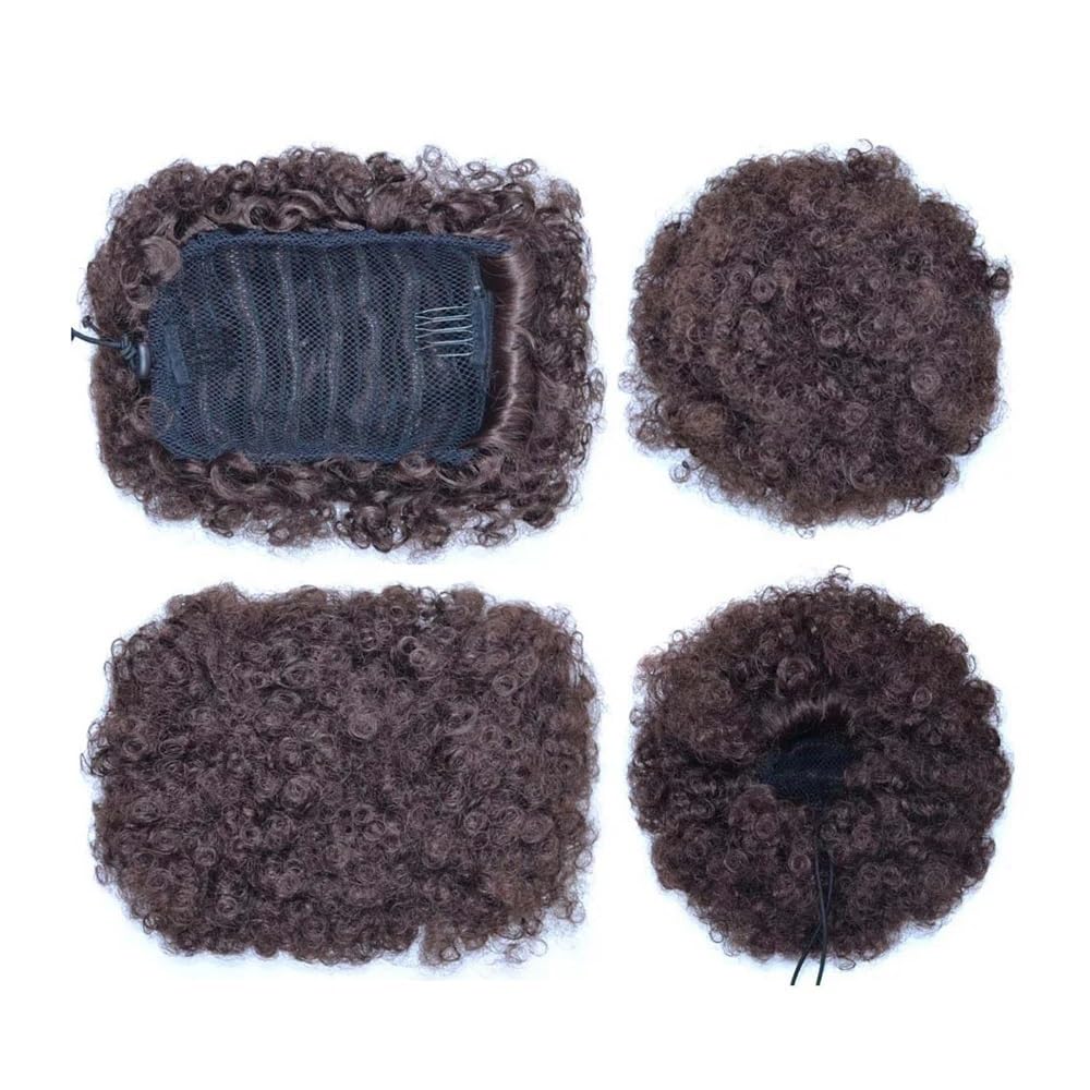 QRSTUVXZY Black Blue Ombre Color for Women Synthetic African Curly Updos Chignon Puff Bun Drawstring Ponytail Hairpiece(Brown)
