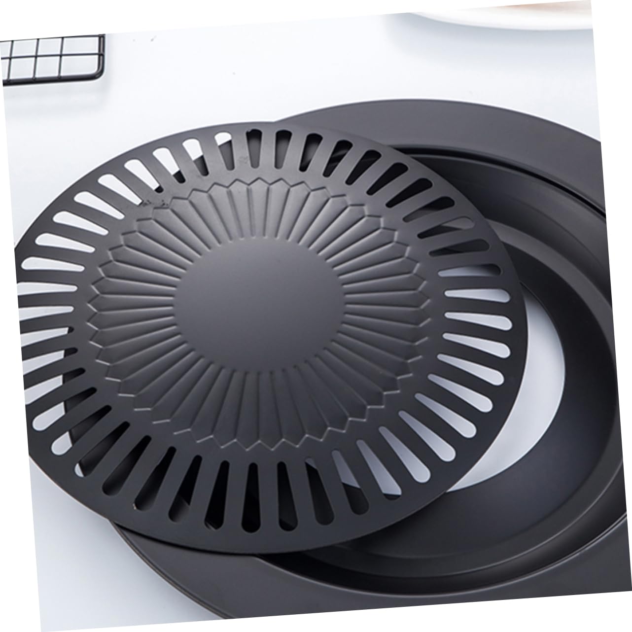 2 Teglie per Barbecue Rotonde Antiaderenti in Ferro, 2 Set, per Grigliata in Giardino e Weekend, Distribuzione Uniforme del Calore