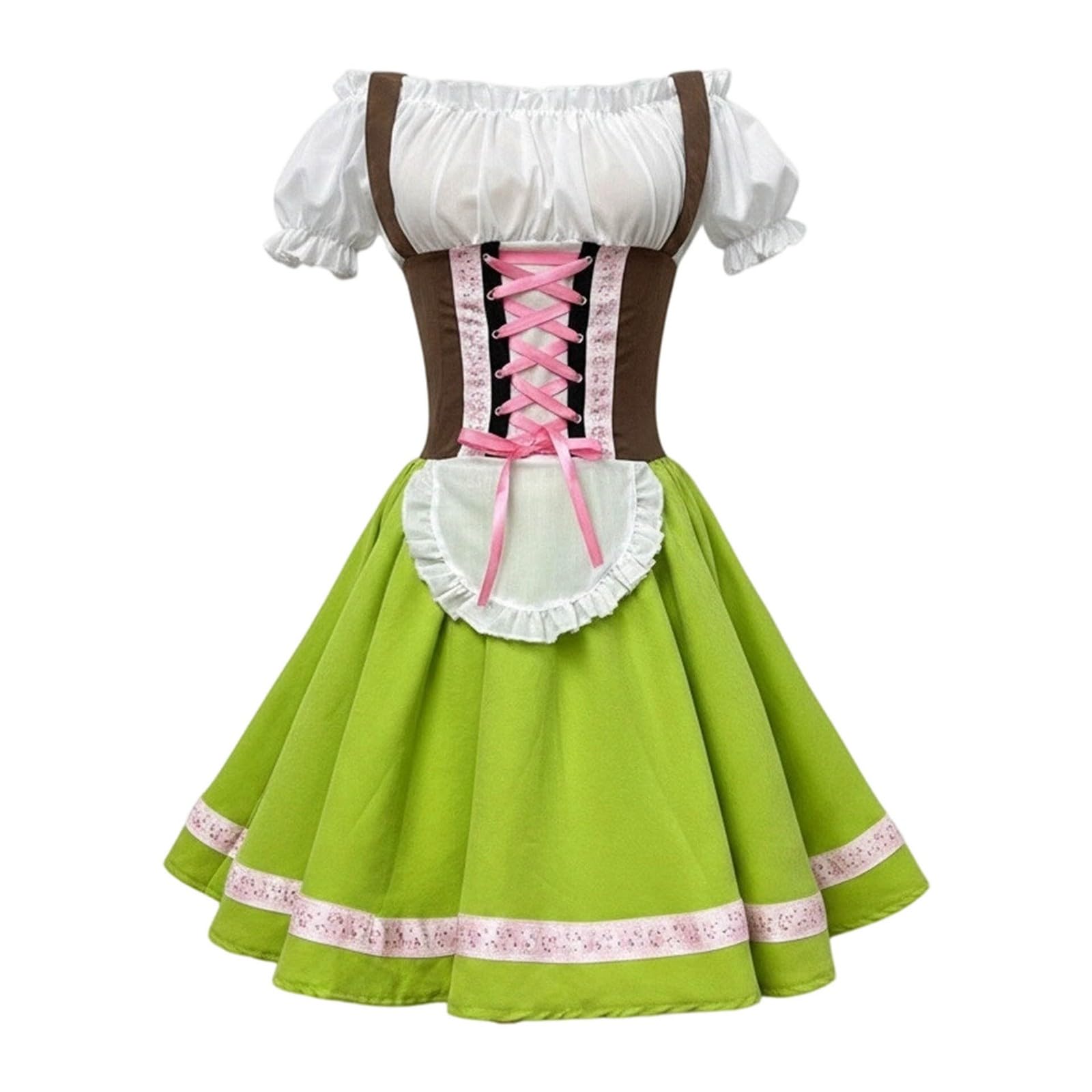 Damen Trachtenkleid Dirndlkleid Midi mit Dirndlschürze Trachtenmode Oktoberfest Outfit Traditionelles Oktoberfest für Elegantes deutsches Bierfest Cosplay mit Schürze Bluse Costume