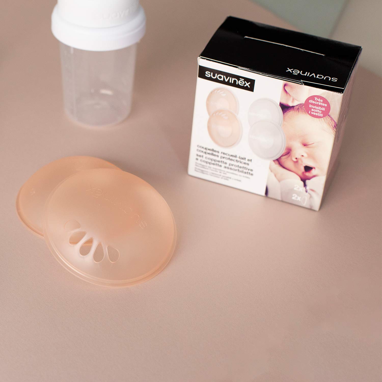 Suavinex, Set 2 Coupelles Recueil Lait Maternel (Recueillent les Pertes de Lait) + 2 Coupelles Protectrices (Protégent les Mamelons). Coquilles Allaitement en Silicone, Protègent les Mamelons Irrités