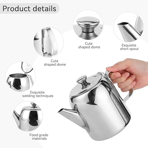 Miniatura 5 de Agatige Hervidor de té, tetera de acero inoxidable de 20 onzas con boquilla corta, jarra de agua fría para café, té, bebidas, infusión para café,