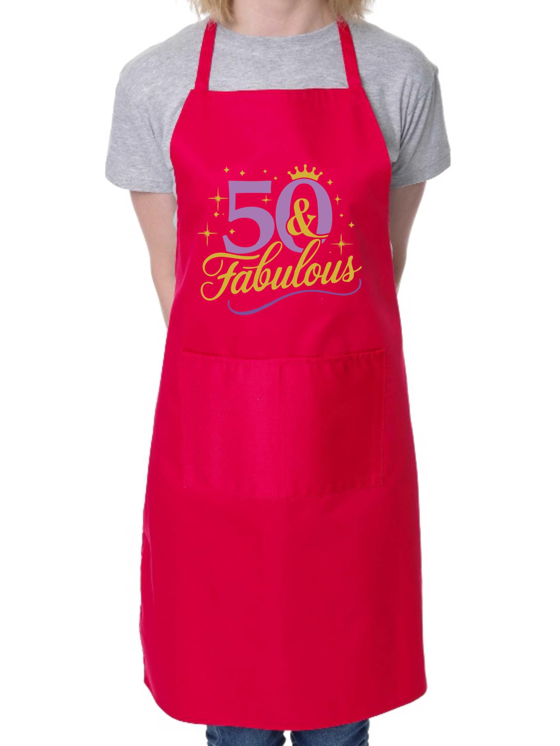 Print4U 50 and Fabulous Apron 50th Birthday Gift 50 Year Old Present Red