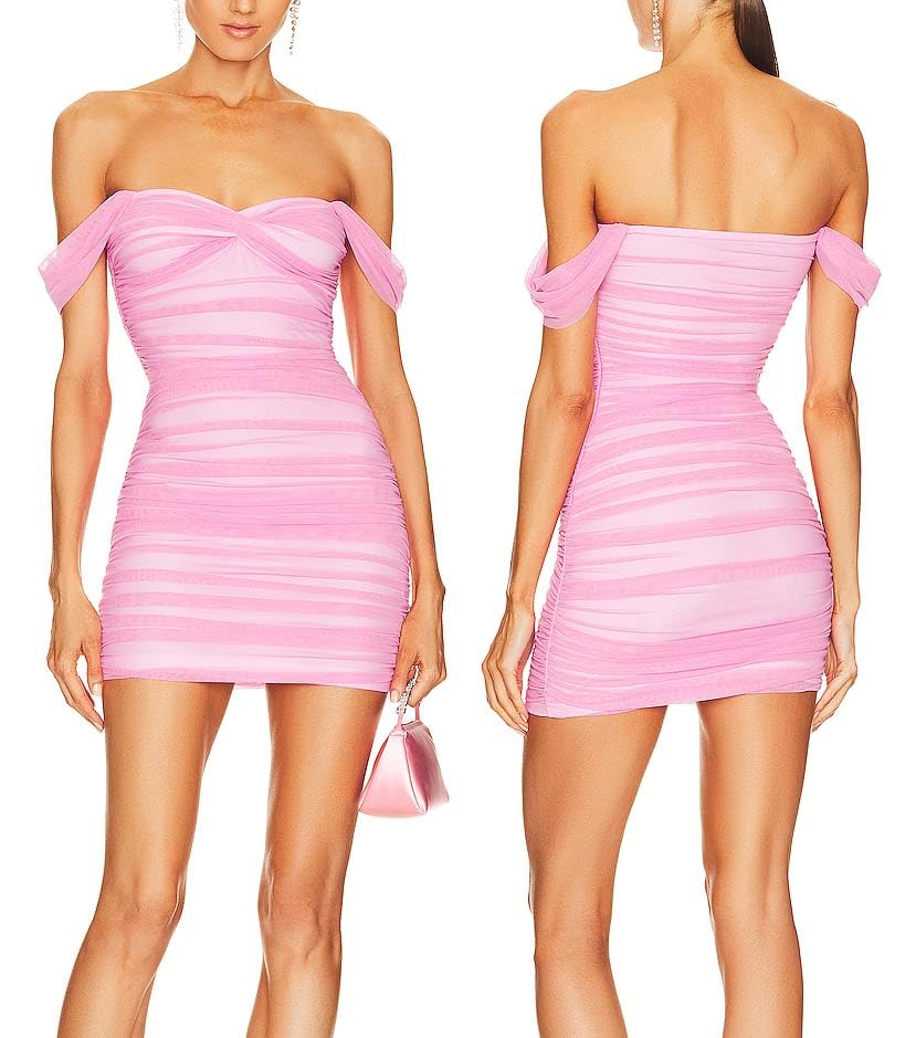 ALENDA DANMOS Women Off The Shoulder Ruched Mesh Mini Dress Graduation Prom Bodycon Mesh Cocktail Party Short Dress 361