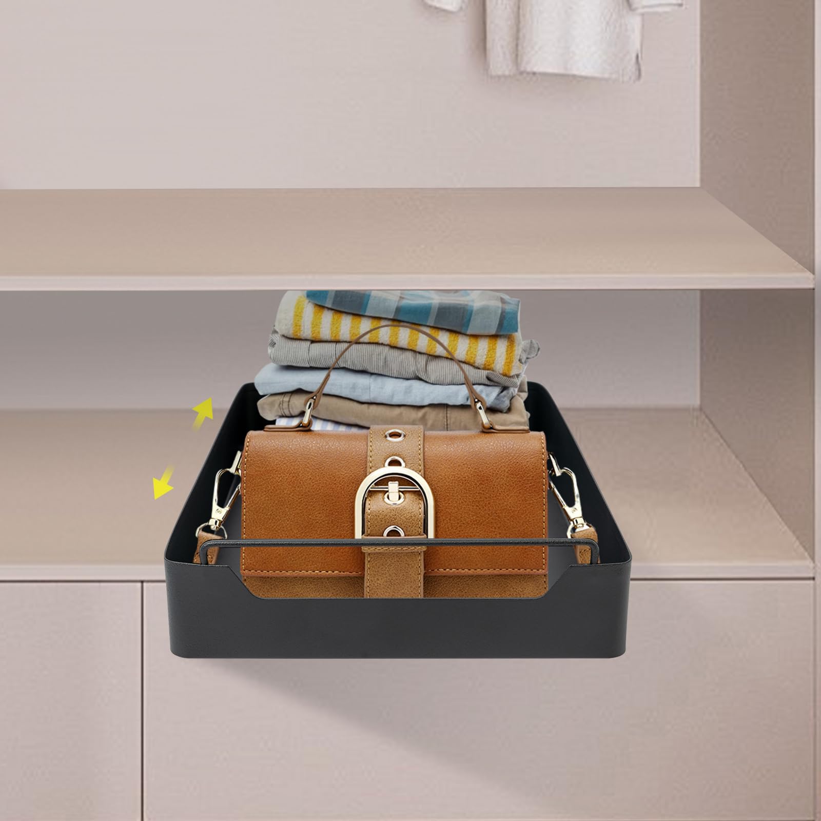 Cassetto telescopico in metallo, 43 x 25 x 7 cm, estraibile, per cucina, cucina, bagno (nero)