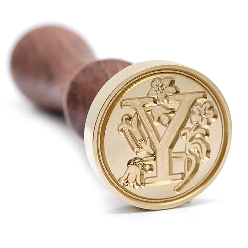 Miniatura 1 de Sellos medievales de cera de sellado del alfabeto con inicial, mango de madera con cabeza de latón, para tarjeta de Acción de Gracias, sobre,