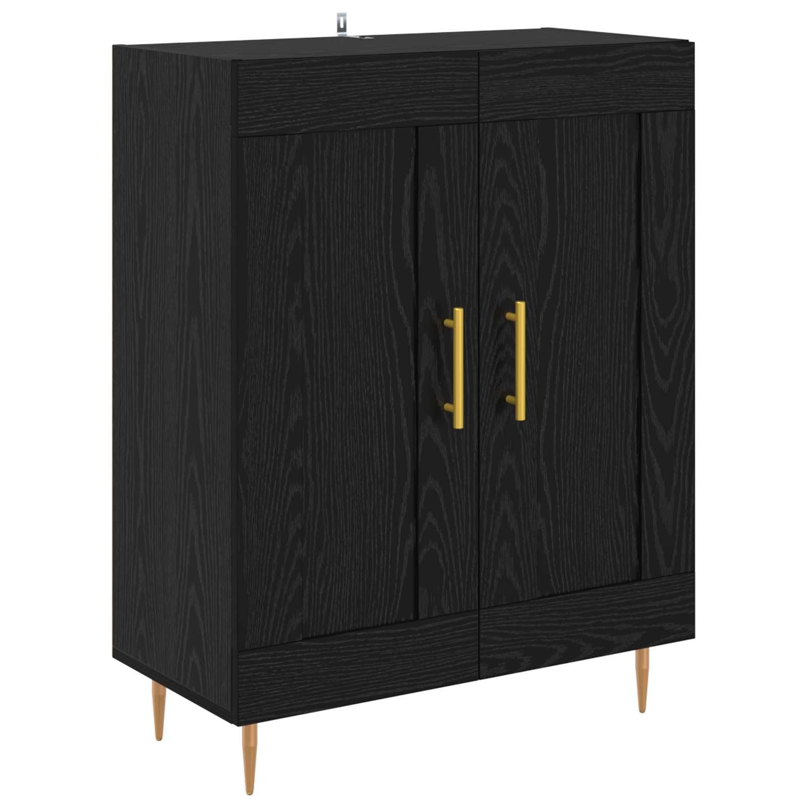 Générique Wysoka szafka dębowa czarna 69,5 x 34 x 180 cm Drewno inżynieryjne | Matowe mosiężne uchwyty, zwężane nogi, nowoczesny design, idealny do salonu jadalnia