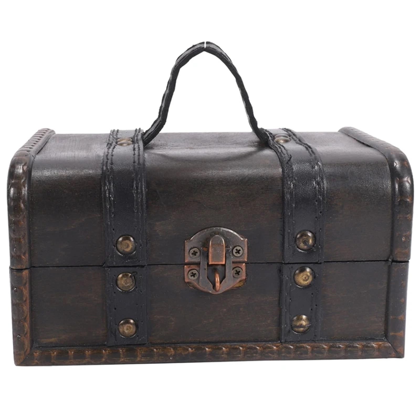 YShiuoL Wooden Storage Box Retro Treasure Chest Vintage Wooden Storage Box Antique Style Jewelry Organizer For Wardrobe Jewerly Trinket