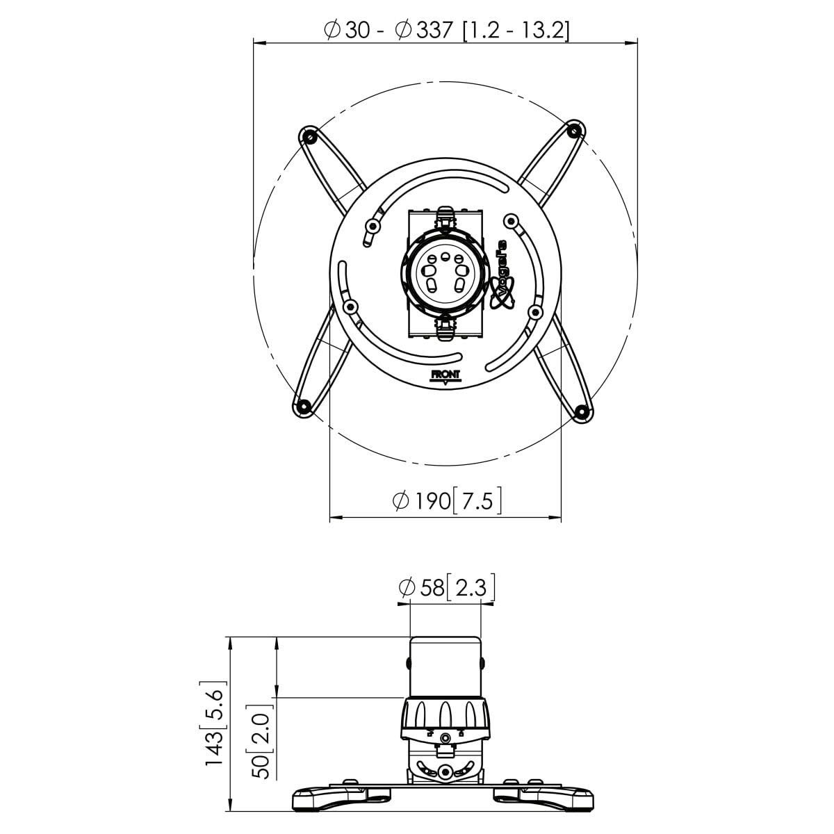 Vogel's PPC 1500 Projektor-Deckenhalterung für 30-337mm (1,2-13,2 Zoll) Projektoren, drehbar und neigbar, max. 15 kg, weiß